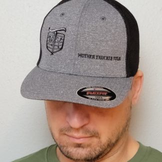 Mother Trucker Yoga Grill Logo Black and Grey Fitted Hat Front