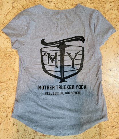 Mother Trucker Yoga Women's Trucker Tee Gray Back