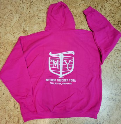 Mother Trucker Yoga Hoodie Pink Back