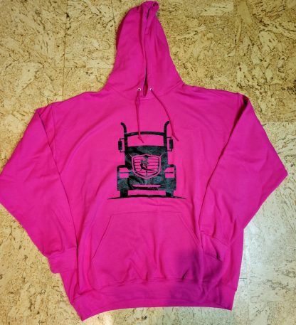 Mother Trucker Yoga Hoodie Pink with Black Front
