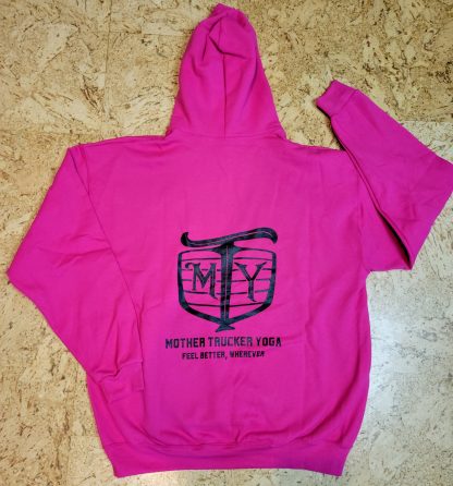 Mother Trucker Yoga Hoodie Pink with Black Back