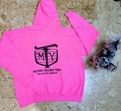 Mother Trucker Yoga Hoodie Light Pink with Black Back