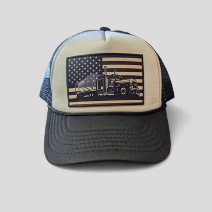 Traditional Trucker Foam Hat – Sepia American Flag & Semi Truck Patch