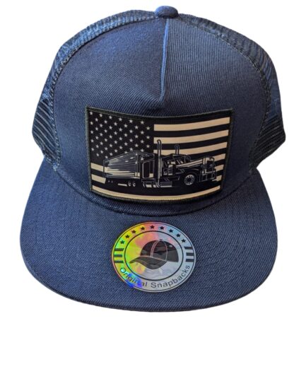 Sepia-Toned Semi Truck American Flag Patch Hat – Patriotic Pride - Image 2