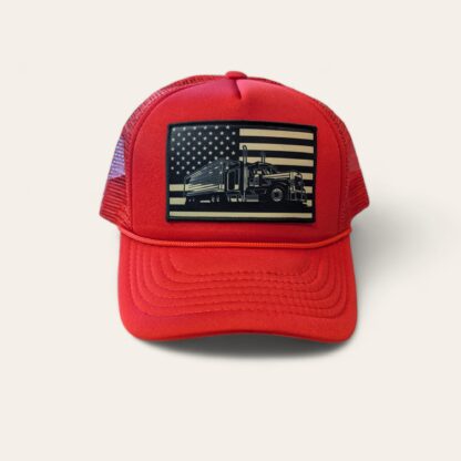 Traditional Trucker Foam Hat – Sepia American Flag & Semi Truck Patch - Image 2