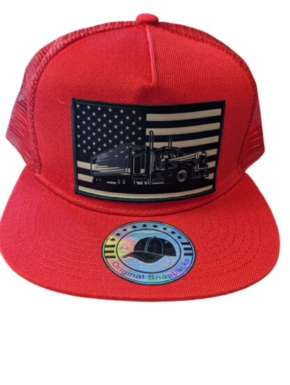 Sepia-Toned Semi Truck American Flag Patch Hat – Patriotic Pride
