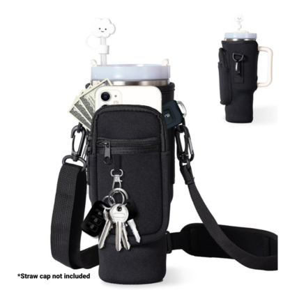40 oz Black Insulated Tumbler with Handle, & Straw – Leakproof Stainless Steel Travel Cup